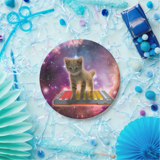 Assiettes En Carton Chat sur synthétiseurs dans l'espace (Fête)