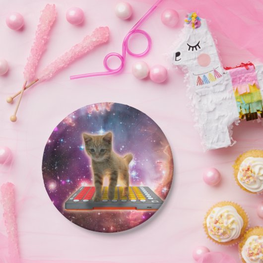Assiettes En Carton Chat sur synthétiseurs dans l'espace (Fête)