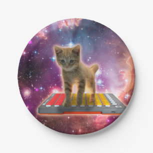 Assiettes En Carton Chat sur synthétiseurs dans l'espace