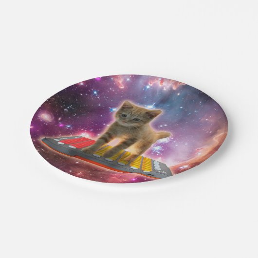 Assiettes En Carton Chat sur synthétiseurs dans l'espace (Angle)