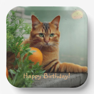 Assiettes En Carton Chat Tabby Orange