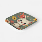 Assiettes En Carton Chat tacheté heureux avec des fleurs (Angulaire)