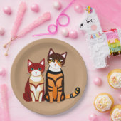 Assiettes En Carton Chat tigre rayé et chaton gingembre (Fête)