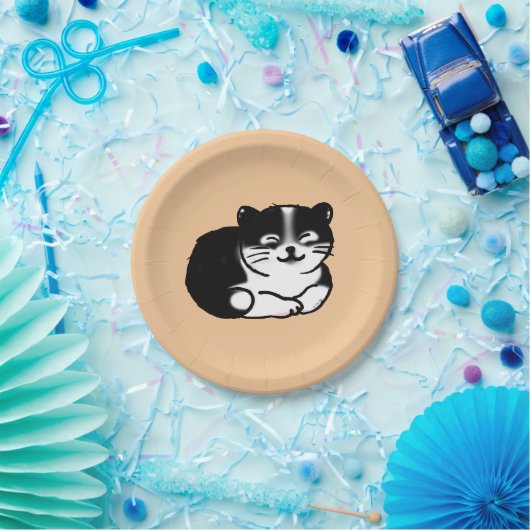 Assiettes En Carton chat tuxedo (Fête)