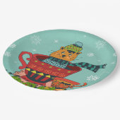 Assiettes En Carton Chat Whimsical assis dans un thé Noël (Angle)