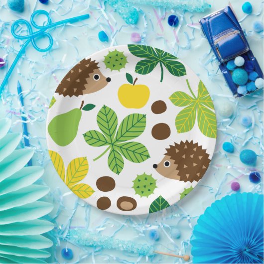 Assiettes En Carton Châtaignes et hérisson Motif sans plomb (Fête)