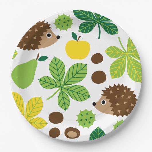 Assiettes En Carton Châtaignes et hérisson Motif sans plomb (Devant)