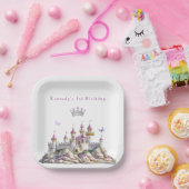 Assiettes En Carton Château de princesse Couronne argentée Pierres ros (Fête)