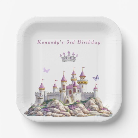 Assiettes En Carton Château de princesse Couronne argentée Pierres ros (Recto)