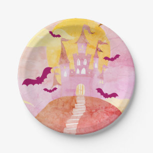 Assiettes En Carton Château Éffrayant rose sur la Colline Halloween Pa