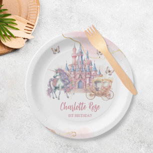 Assiettes En Carton Château magique Unicorn Rose Princesse 1er anniver
