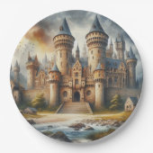 Assiettes En Carton Château médiéval au coucher du soleil avec ciel at (Devant)