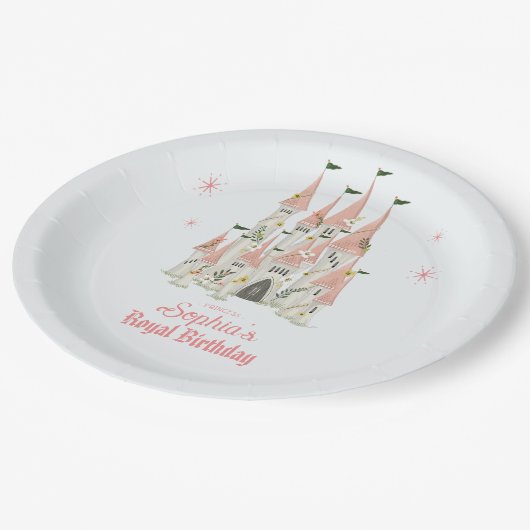 Assiettes En Carton Château Royal Anniversaire Plaques de fête rose (Angle)