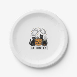 Assiettes En Carton Chatloween Chat Fantôme Vintage Design de Chemise