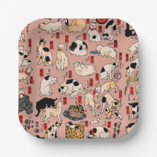 Assiettes En Carton Chaton de style Ukiyo-e japonais vintage : Kuniyos