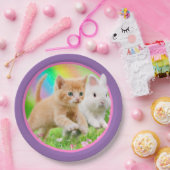 Assiettes En Carton Chaton et lapin avec l'arc-en-ciel (Fête)