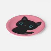 Assiettes En Carton Chaton noir doux sur le rose en pastel (Angle)