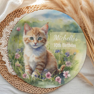 Assiettes En Carton Chaton tigré orange jaune pour 70e anniversaire
