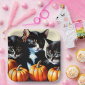 Assiettes En Carton Chatons d'automne avec Citrouille (Fête)