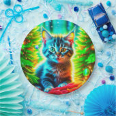 Assiettes En Carton Chatons gris mignons avec arbres de Noël (Fête)