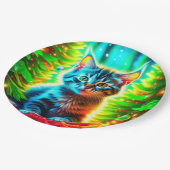 Assiettes En Carton Chatons gris mignons avec arbres de Noël (Angle)