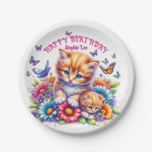 Assiettes En Carton Chatons, papillons et fleurs