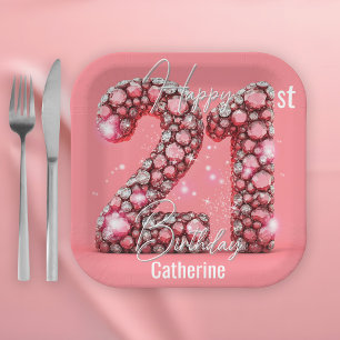Assiettes En Carton Chatoyant rose et pierres précieuses argentées 21e