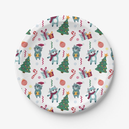 Assiettes En Carton Chats À Noël Motif Whimsical (Devant)