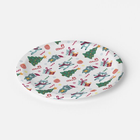 Assiettes En Carton Chats À Noël Motif Whimsical (Angle)