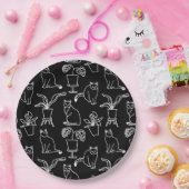 Assiettes En Carton Chats blancs en noir (Fête)