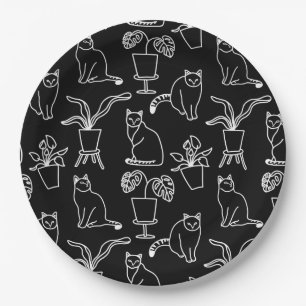 Assiettes En Carton Chats blancs en noir