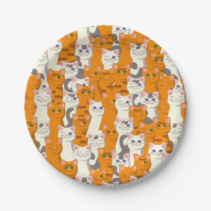 Assiettes En Carton Chats blancs et gingembre motif yeux verts yeux bl