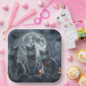 Assiettes En Carton Chats Bleus Russe Halloween Éffrayant (Fête)