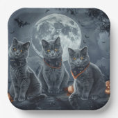 Assiettes En Carton Chats Bleus Russe Halloween Éffrayant (Recto)