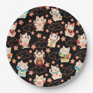Assiettes En Carton Chats chanceux Maneki Neko