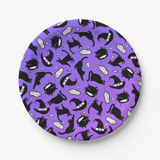 Assiettes En Carton Chats, cristaux et cauldrons - Plaque en papier (Devant)