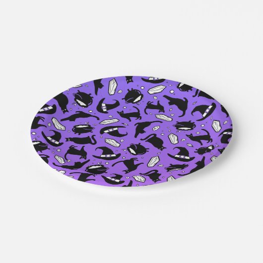 Assiettes En Carton Chats, cristaux et cauldrons - Plaque en papier (Angle)