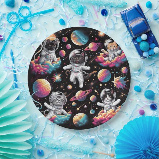 Assiettes En Carton Chats dans des plaques de papier spatial ! (Fête)