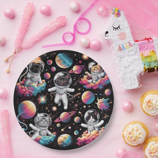Assiettes En Carton Chats dans des plaques de papier spatial ! (Fête)