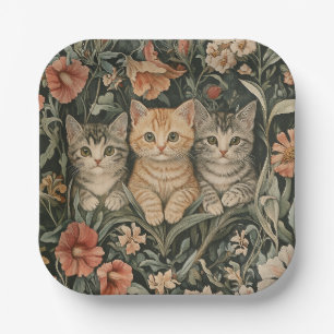 Assiettes En Carton Chats dans un jardin Vintage de style William Morr