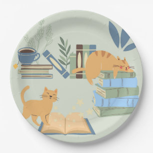 Assiettes En Carton Chats de bibliothèque