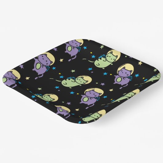 Assiettes En Carton chats de l'espace (Angulaire)