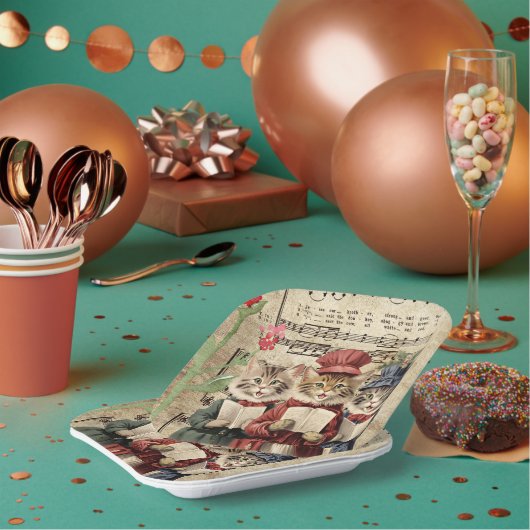 Assiettes En Carton Chats de Noël (Multi)