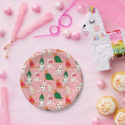 Assiettes En Carton Chats de Noël en Motif d'attraction (Fête)