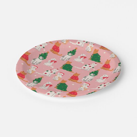 Assiettes En Carton Chats de Noël en Motif d'attraction (Angle)