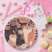 Assiettes En Carton Chats de style Boho et Fleurs rose fête d'annivers (Fête)