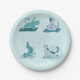 Assiettes En Carton Chats de yoga vert