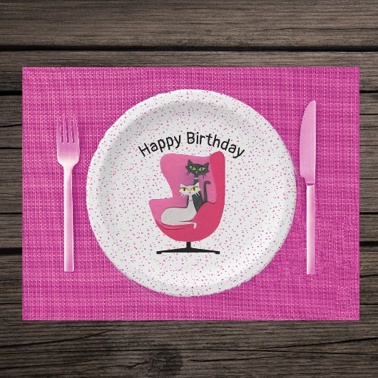 Assiettes En Carton chats élégants Chaise rose Points du milieu du siè