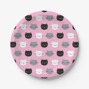 Assiettes En Carton Chats et chatons mignons de Kawaii (rose)