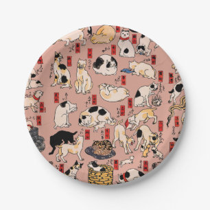 Assiettes En Carton chats japonais Ukiyo-e Funny kitty